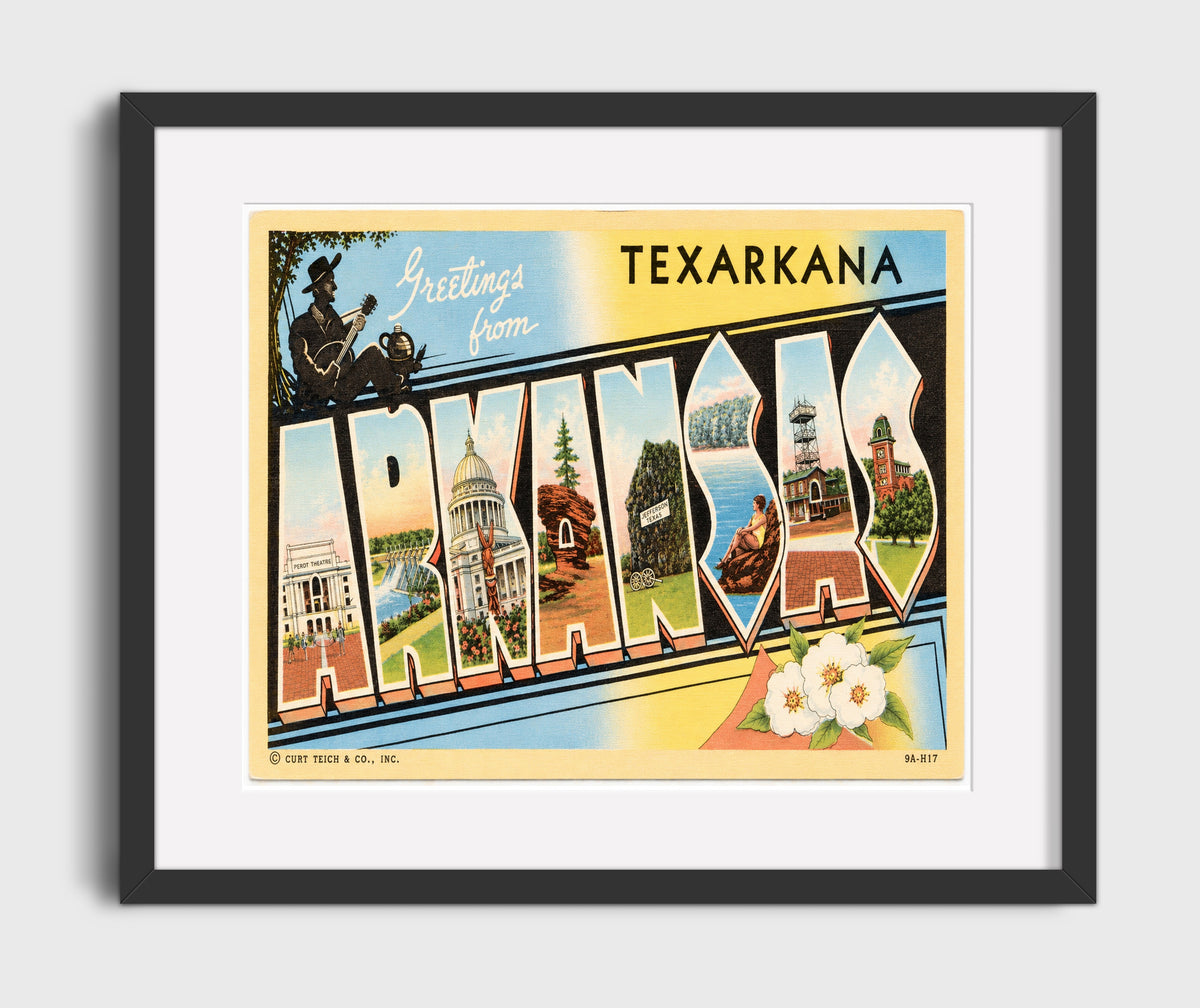 Greetings from Texarkana, Arkansas 16x20 Gallery Frame vintage postcard wall art