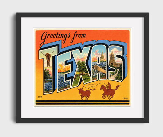 Greetings from Texas - Bluebonnet State Scene Postcard - 16x20 Gallery Frame