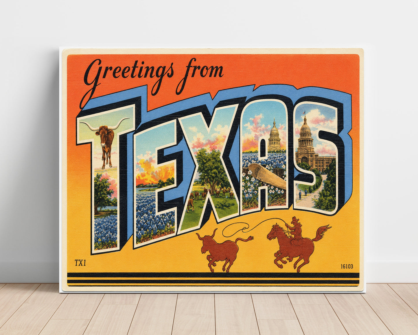 Texas Bluebonnet State Scene Vintage Postcard - Vintage American Wall Art Unframed 8x10 in Plastic Sleeve wall art print – unframed decor