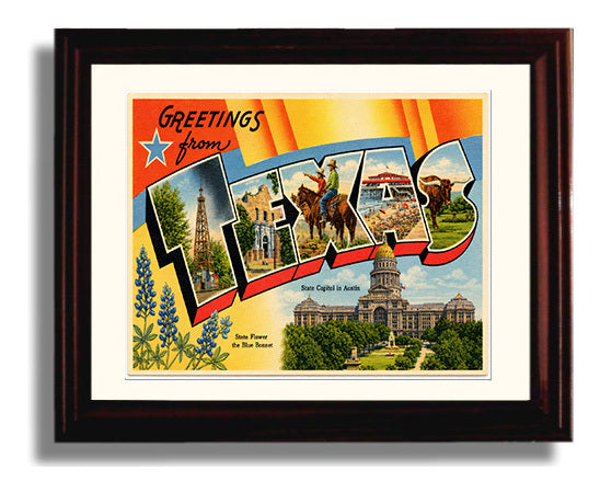 Texas State Capitol Vintage Postcard - Vintage American Wall Art Framed 8x10 Matted Beveled Frame wall art print – framed decor