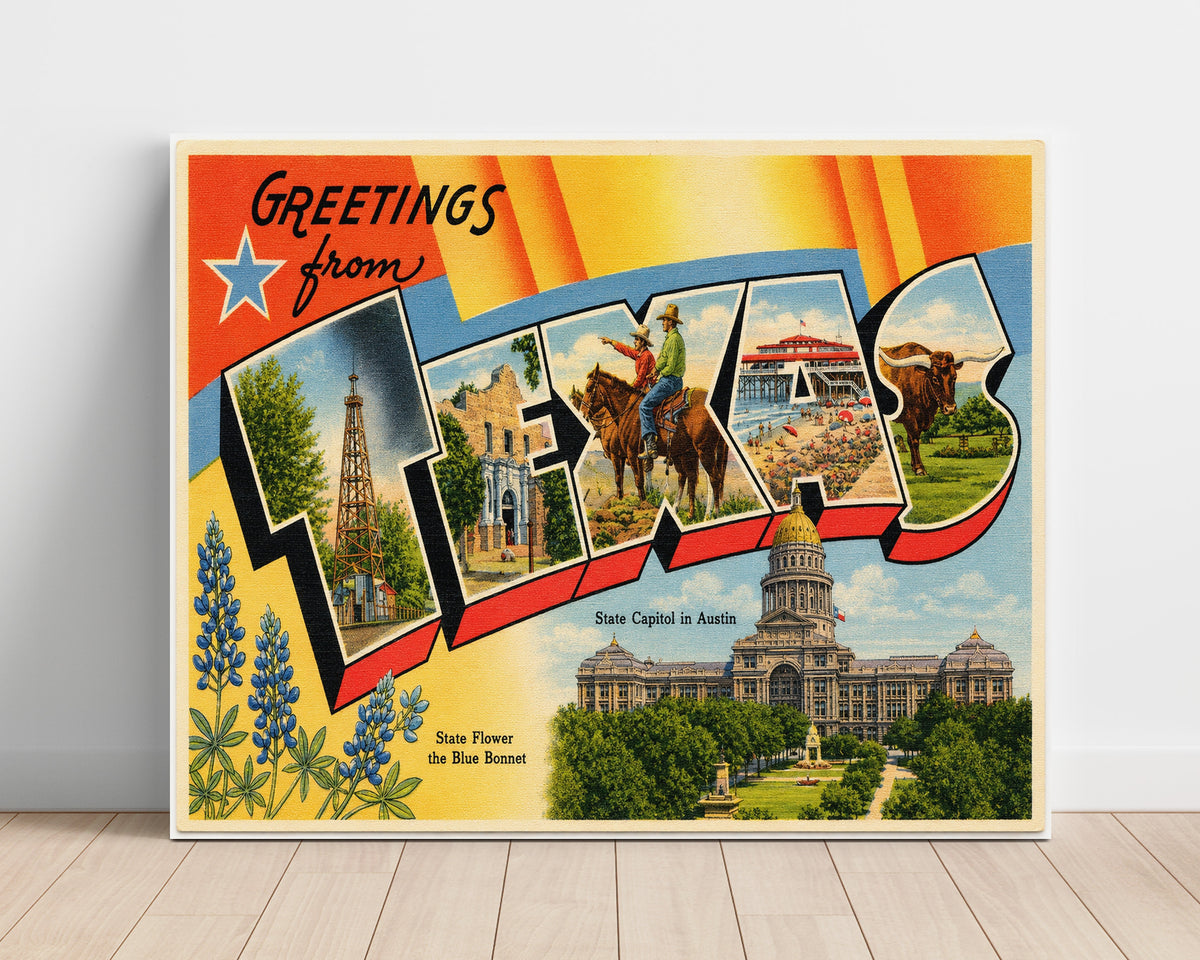 Greetings from Texas - State Capitol 8x10 Unframed Print vintage postcard wall art