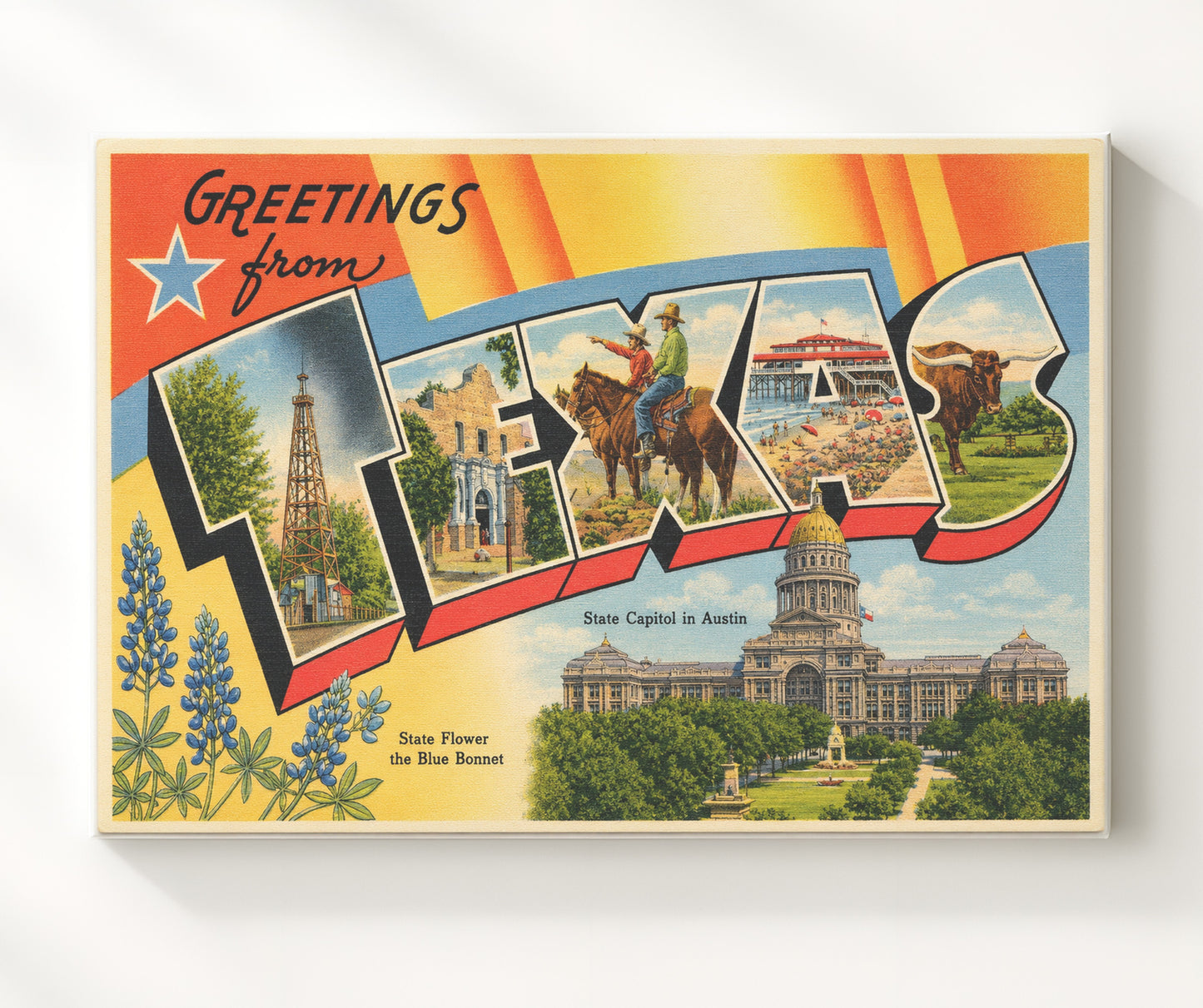 Texas State Capitol Vintage Postcard - Vintage American Wall Art 16x20 Canvas Wall Art wall art print – canvas decor