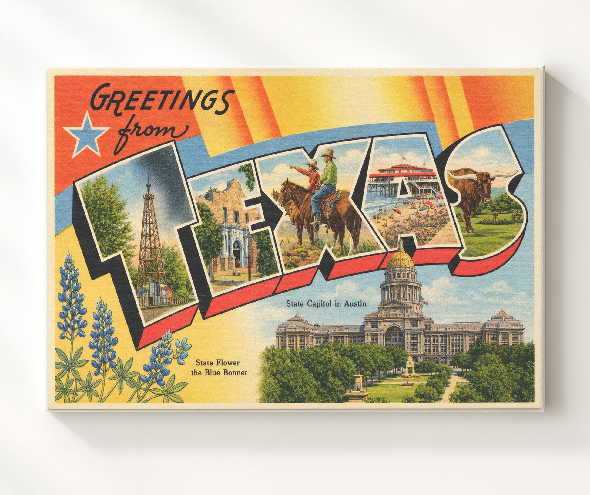 Texas State Capitol Vintage Postcard - Vintage American Wall Art 16x20 Canvas Wall Art wall art print – canvas decor