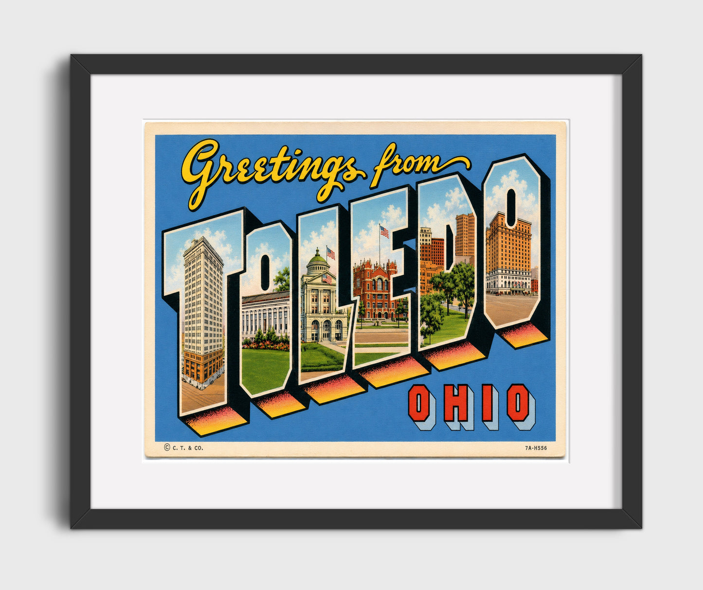 Toledo, Ohio Vintage Postcard - Vintage American Wall Art 16x20 Gallery Framed Artwork wall art print – framed decor