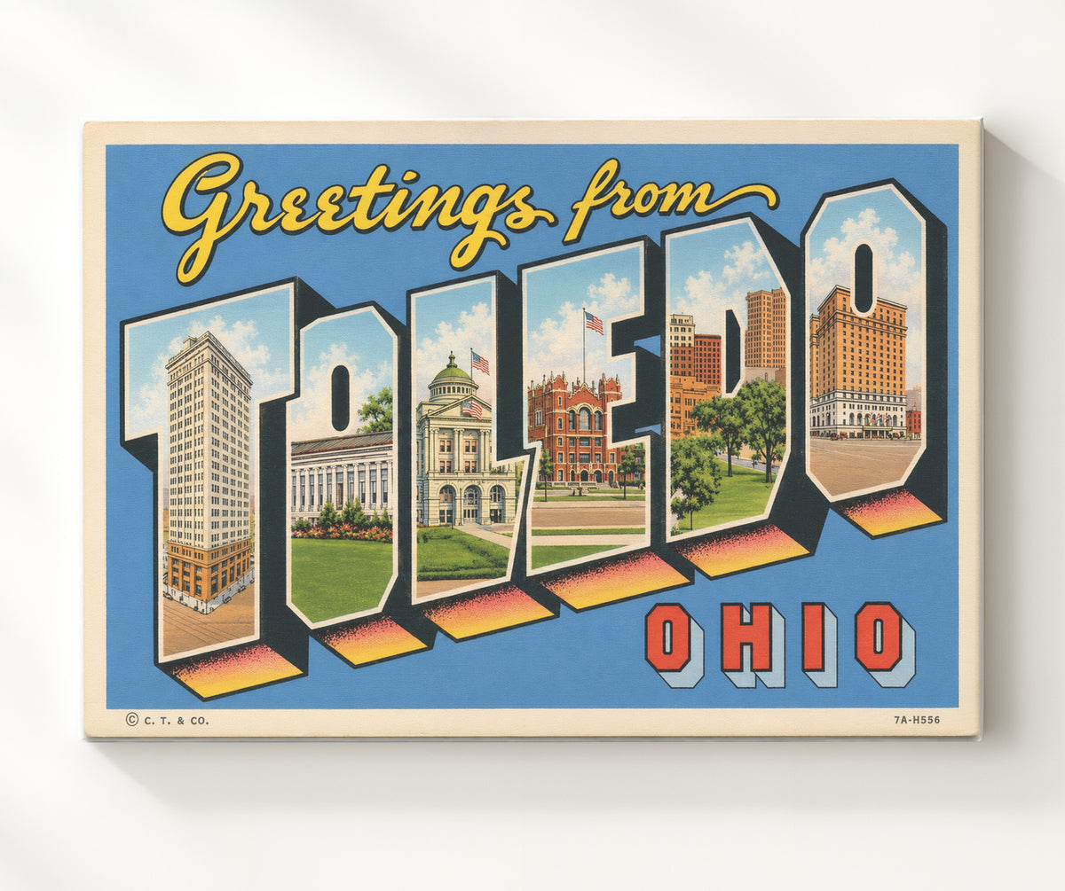 Greetings from Toledo, Ohio 8x10 Canvas vintage postcard wall art