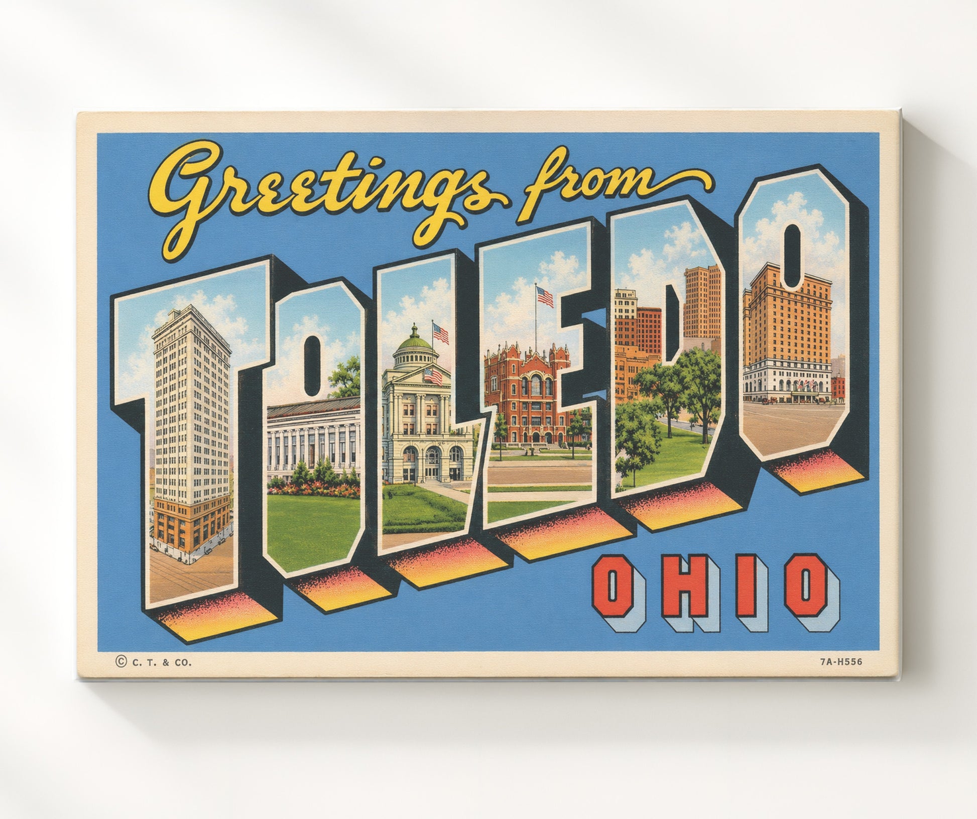 Greetings from Toledo, Ohio 8x10 Canvas vintage postcard wall art