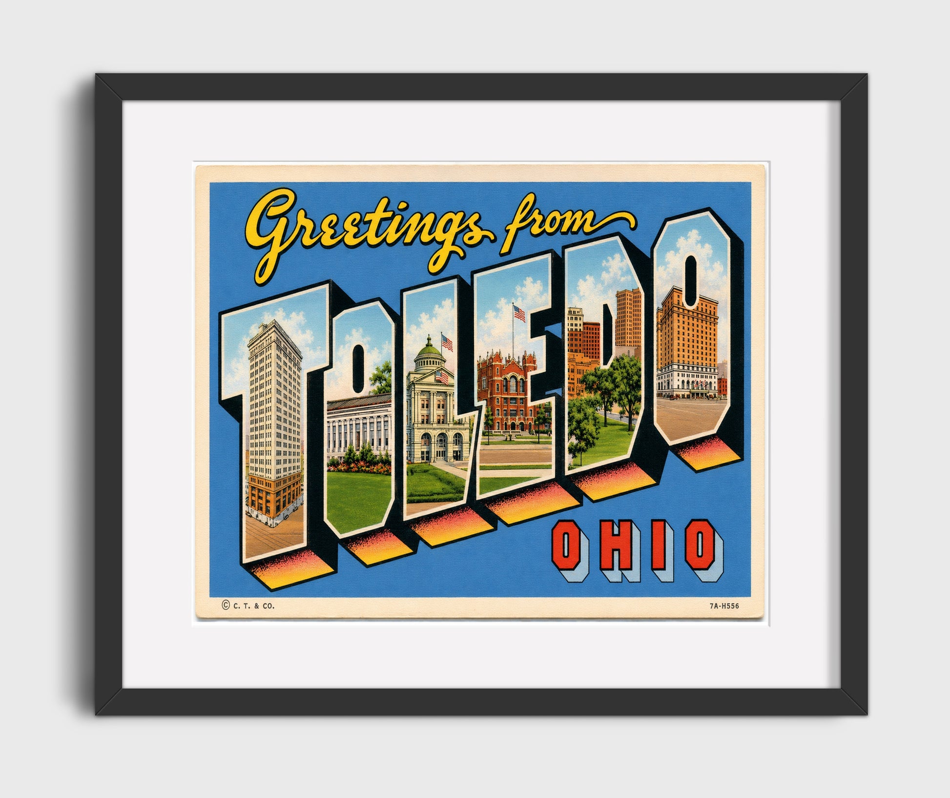 Greetings from Toledo, Ohio 16x20 Gallery Frame vintage postcard wall art