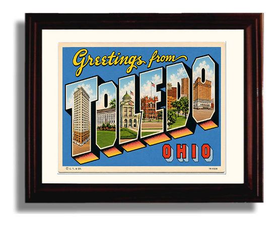 Toledo, Ohio Vintage Postcard - Vintage American Wall Art Framed 8x10 Matted Beveled Frame wall art print – framed decor