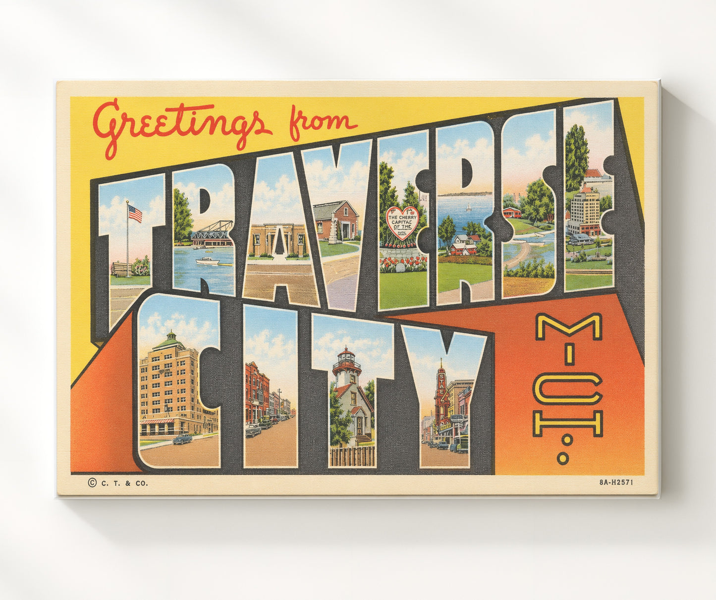 Greetings from Traverse City, Michigan 8x10 Canvas vintage postcard wall art