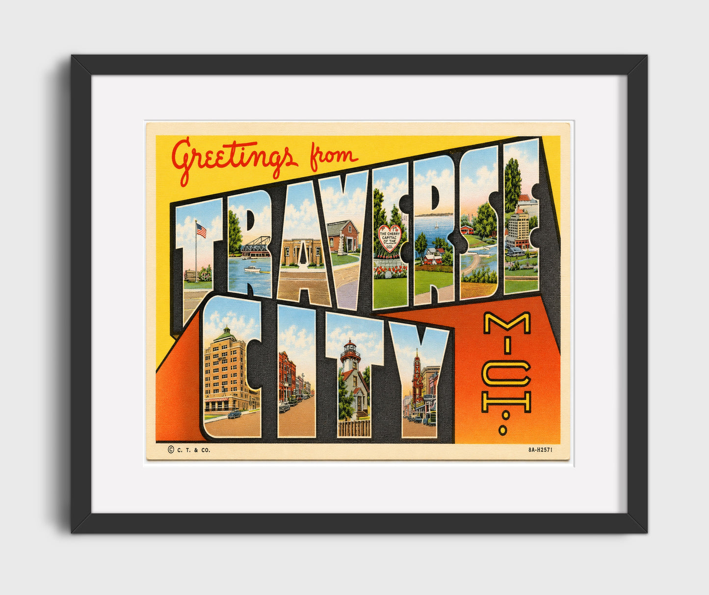 Traverse City, Michigan Vintage Postcard - Vintage American Wall Art 16x20 Gallery Framed Artwork wall art print – framed decor