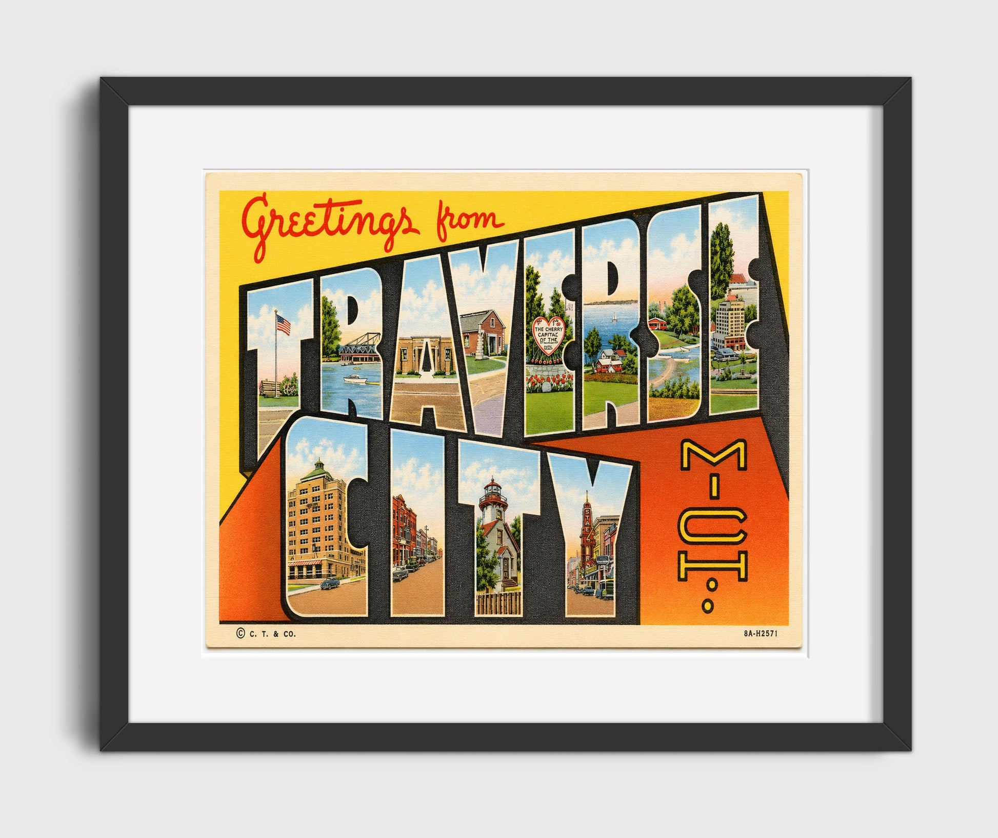 Traverse City, Michigan Vintage Postcard - Vintage American Wall Art 16x20 Gallery Framed Artwork wall art print – framed decor