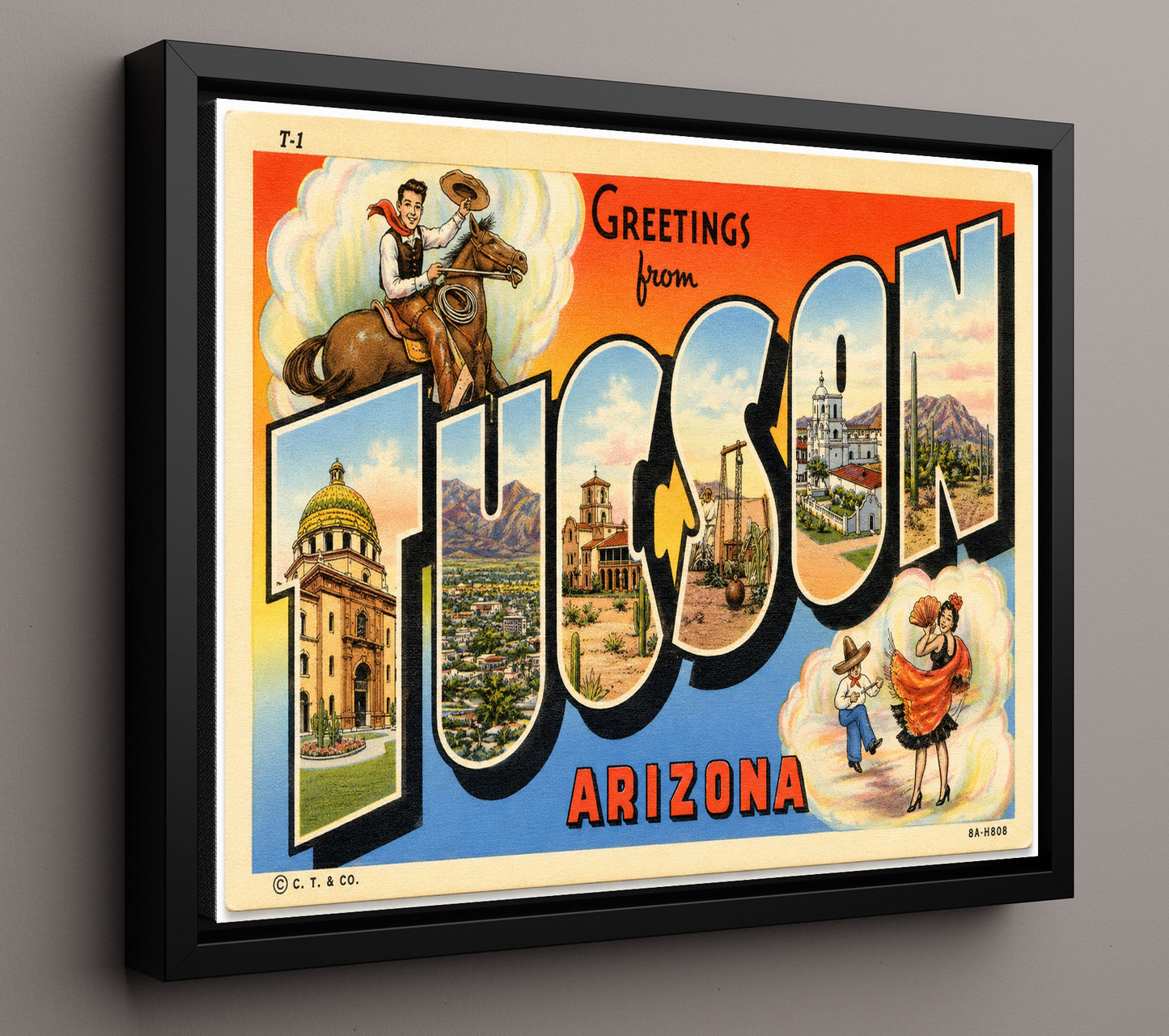 Greetings from Tucson, Arizona 8x10 Framed Canvas vintage postcard wall art