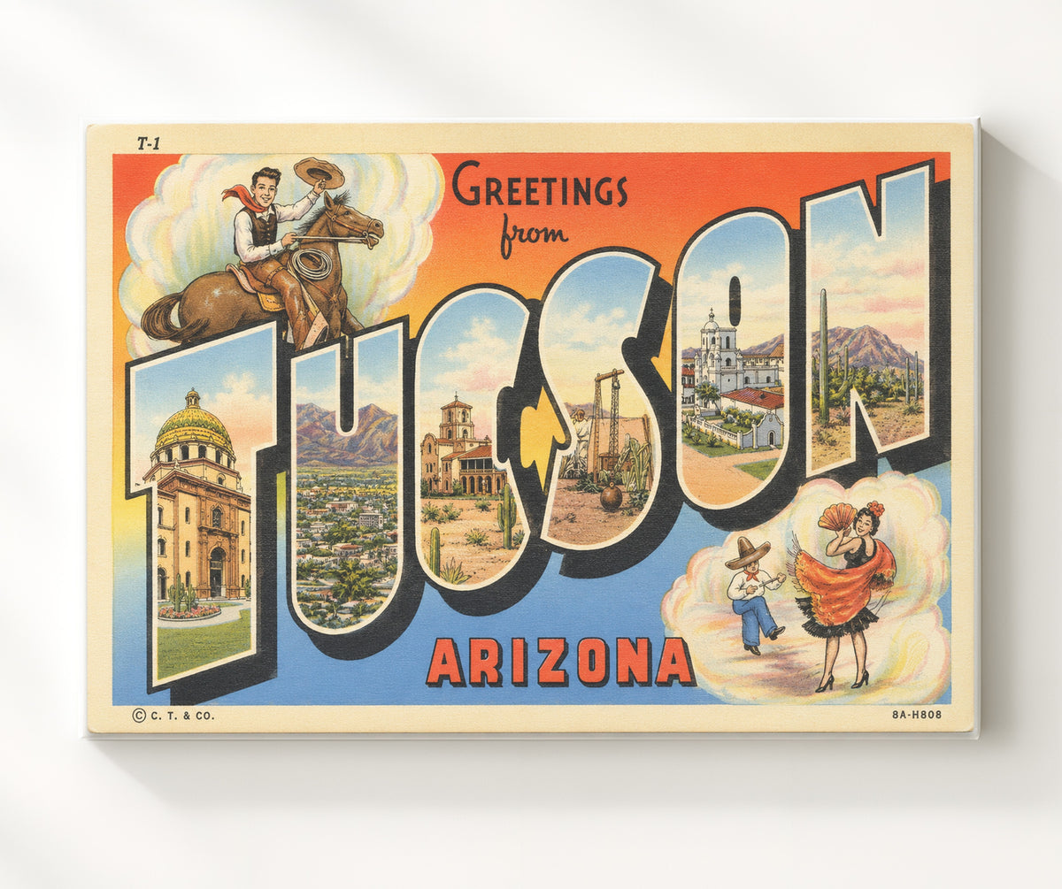 Greetings from Tucson, Arizona 8x10 Canvas vintage postcard wall art