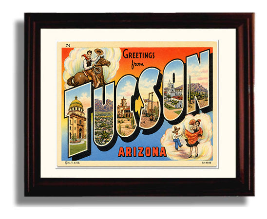 Greetings from Tucson, Arizona 8x10 Beveled Frame vintage postcard wall art