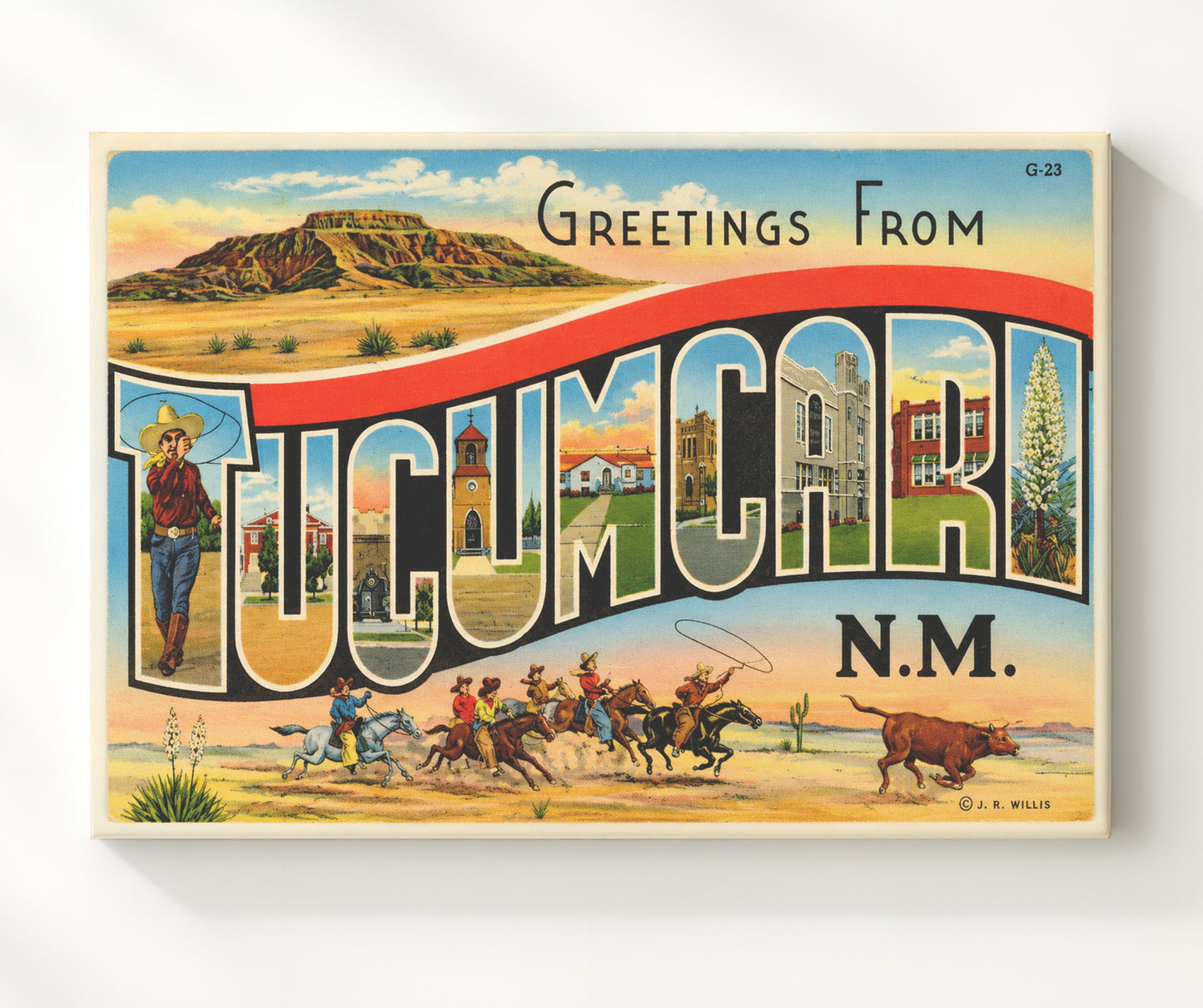 Tucumcari, New Mexico Vintage Postcard - Vintage American Wall Art 16x20 Canvas Wall Art wall art print – canvas decor