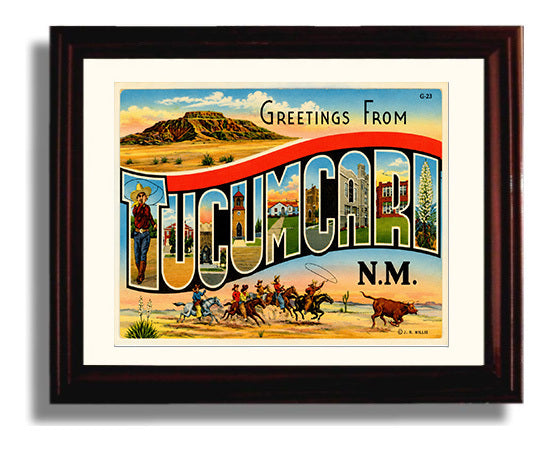 Greetings from Tucumcari, New Mexico 8x10 Beveled Frame vintage postcard wall art