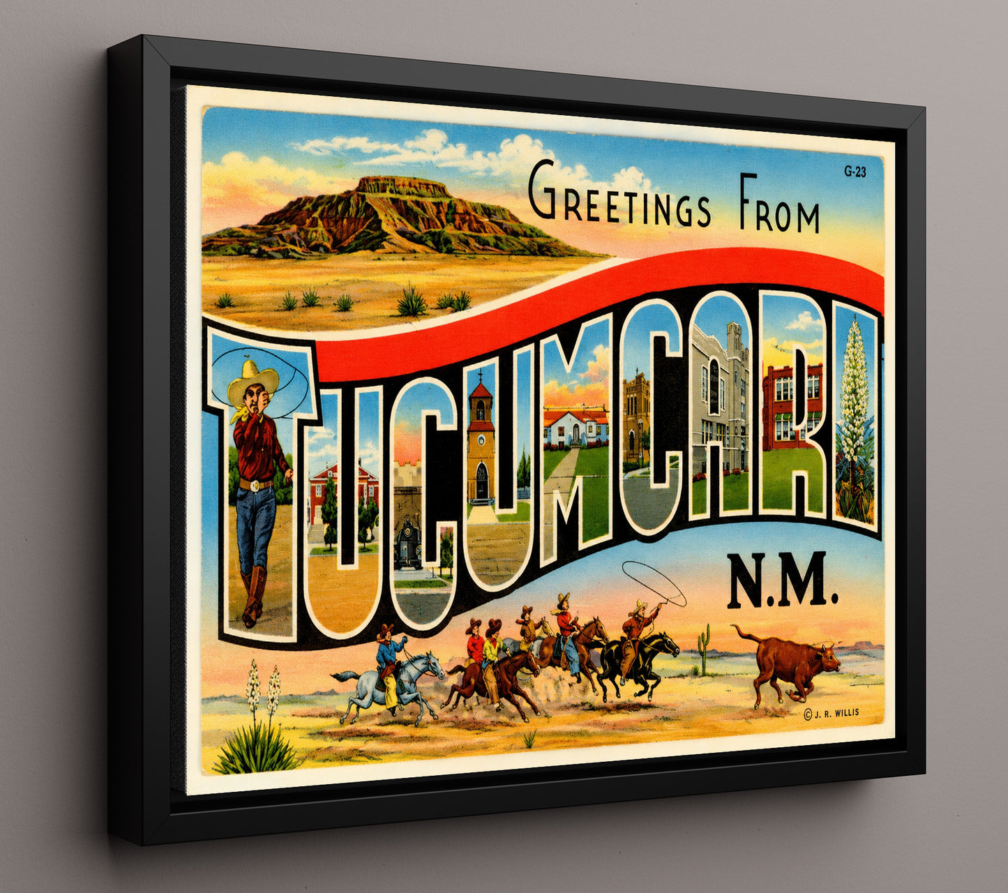 Greetings from Tucumcari, New Mexico 8x10 Framed Canvas vintage postcard wall art