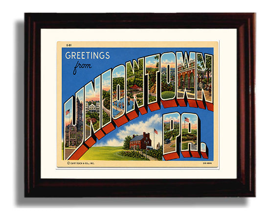 Uniontown, Pennsylvania Vintage Postcard - Vintage American Wall Art Framed 8x10 Matted Beveled Frame wall art print – framed decor