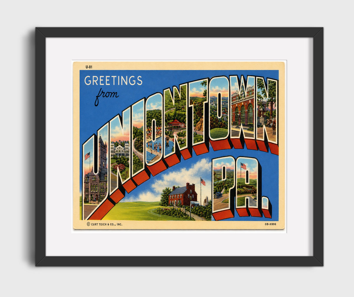 Greetings from Uniontown, Pennsylvania 16x20 Gallery Frame vintage postcard wall art