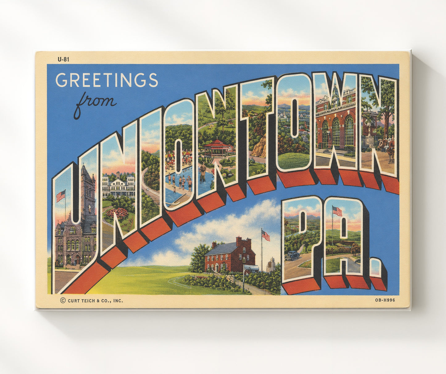 Uniontown, Pennsylvania Vintage Postcard - Vintage American Wall Art 16x20 Canvas Wall Art wall art print – canvas decor