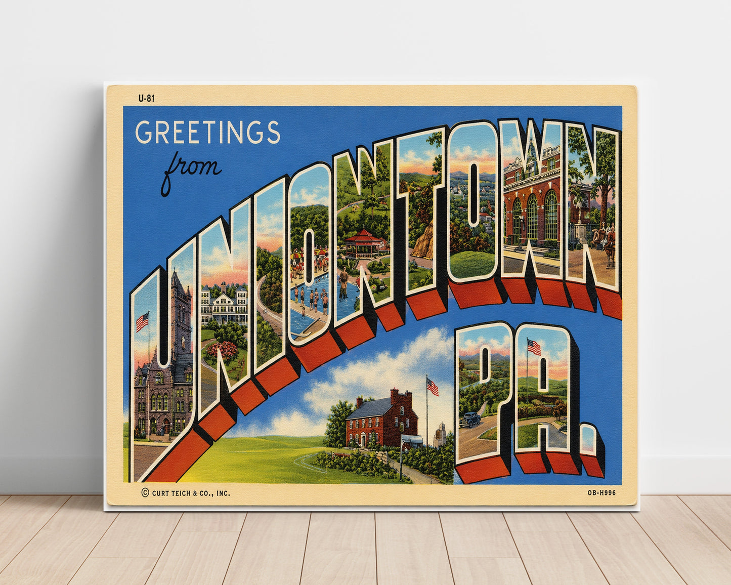 Greetings from Uniontown, Pennsylvania 8x10 Unframed Print vintage postcard wall art