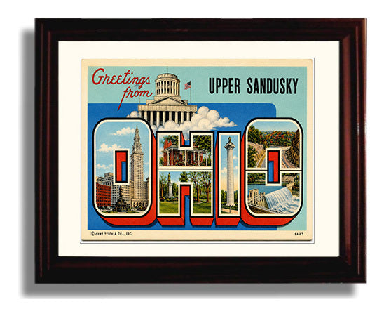 Upper Sandusky, Ohio Vintage Postcard - Vintage American Wall Art Framed 8x10 Matted Beveled Frame wall art print – framed decor