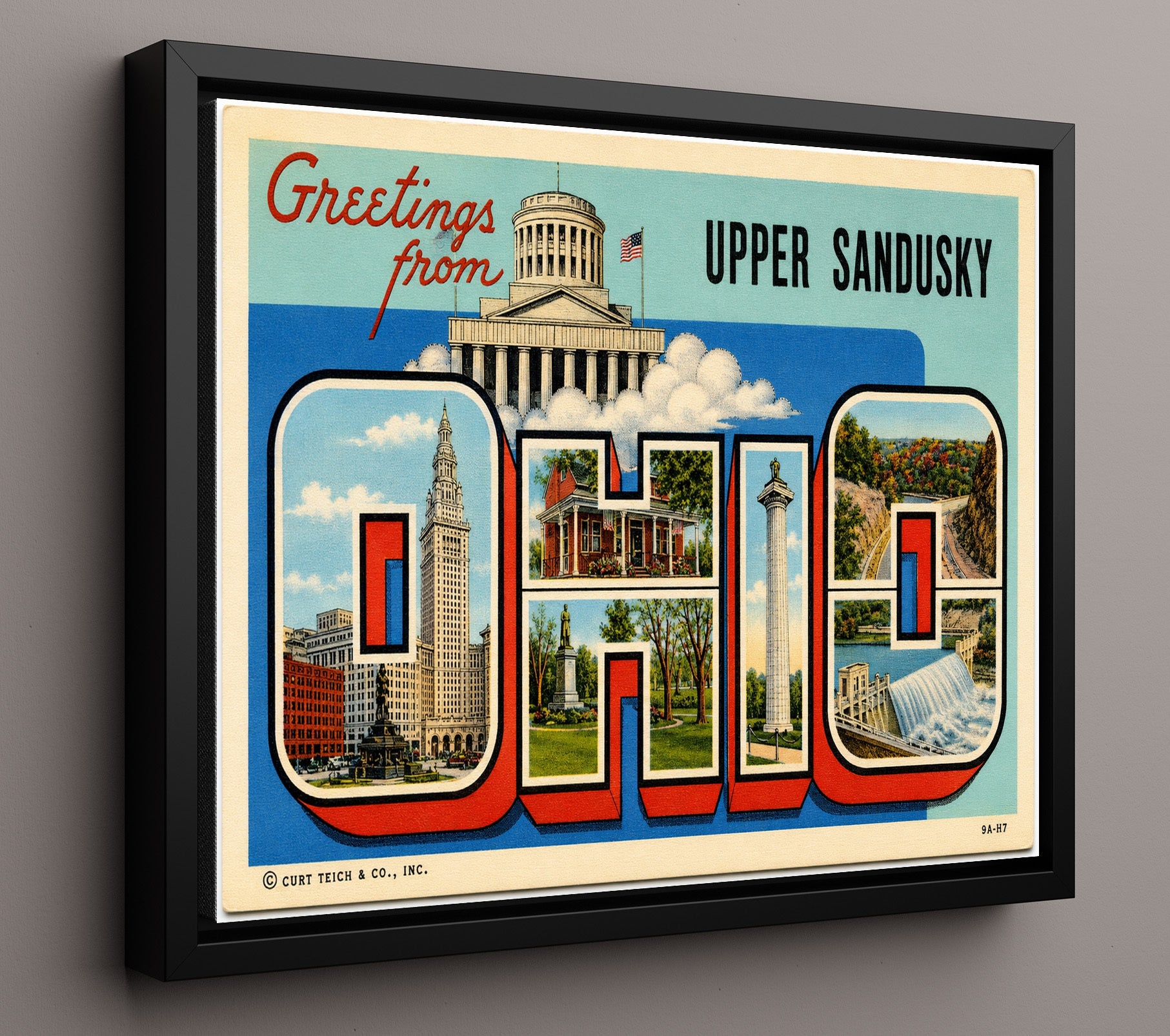 Greetings from Upper Sandusky, Ohio 8x10 Framed Canvas vintage postcard wall art