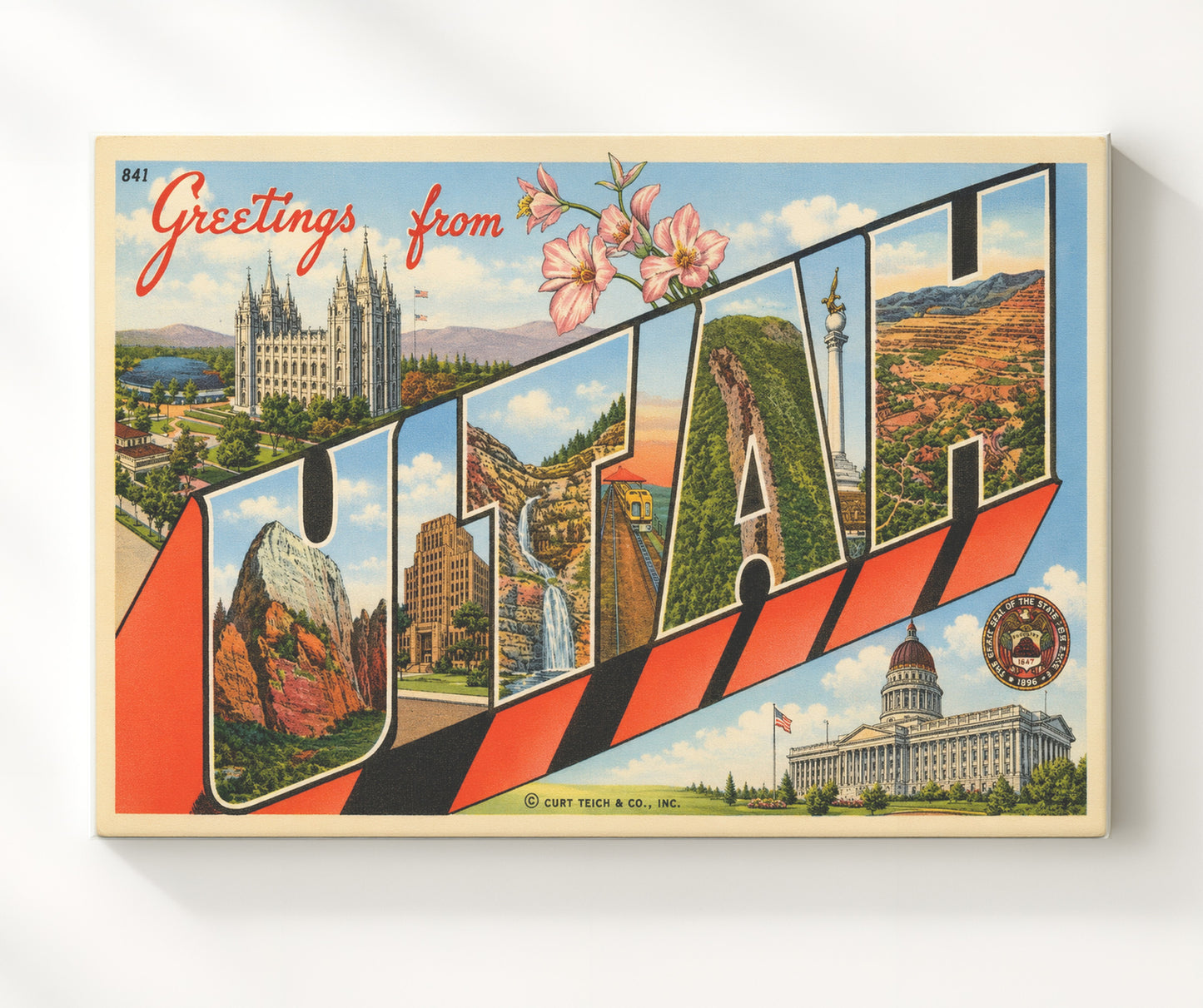 Utah Vintage Postcard - Vintage American Wall Art 16x20 Canvas Wall Art wall art print – canvas decor