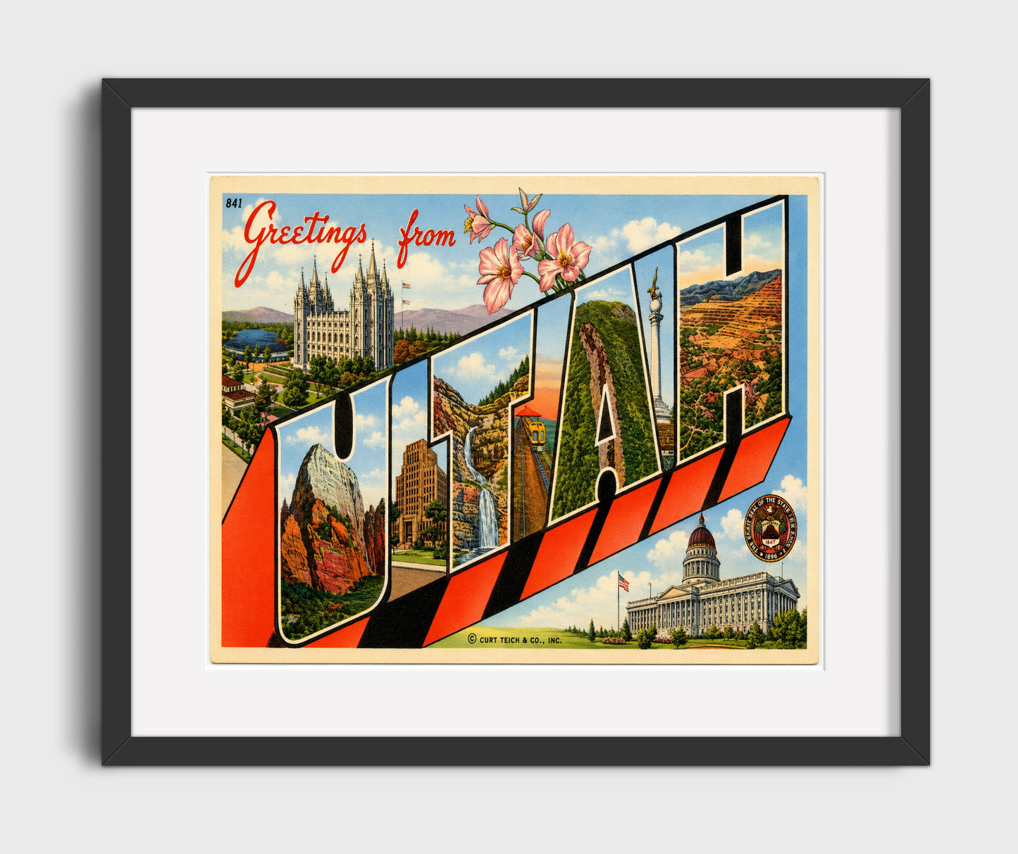 Utah Vintage Postcard - Vintage American Wall Art 16x20 Gallery Framed Artwork wall art print – framed decor