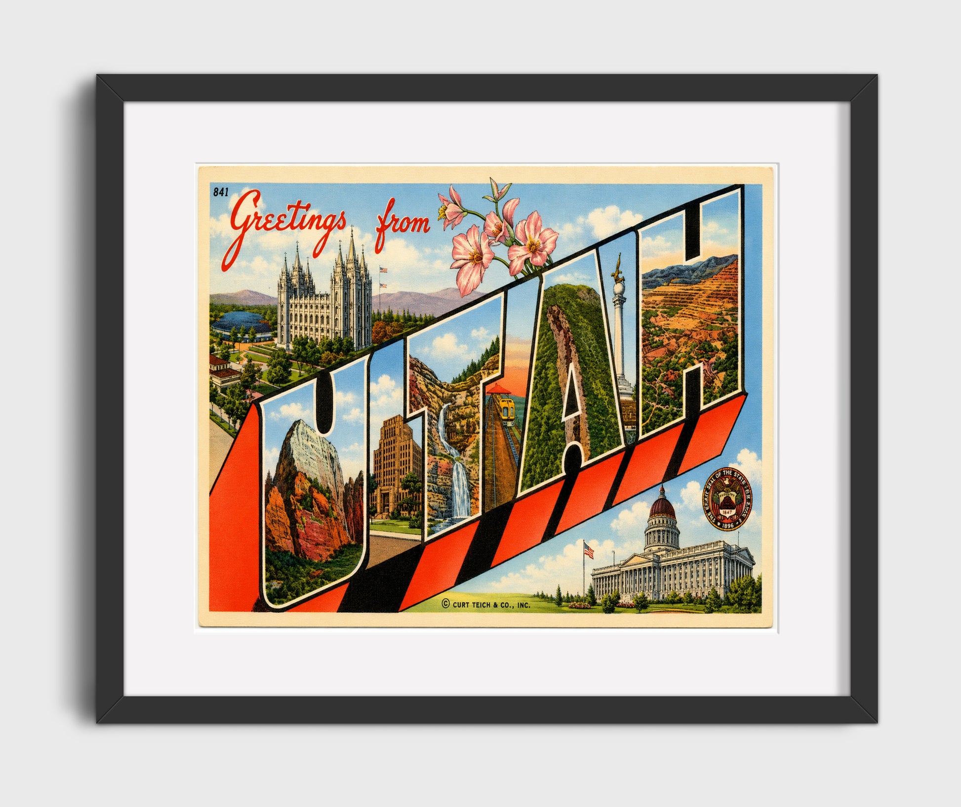 Utah Vintage Postcard - Vintage American Wall Art 16x20 Gallery Framed Artwork wall art print – framed decor