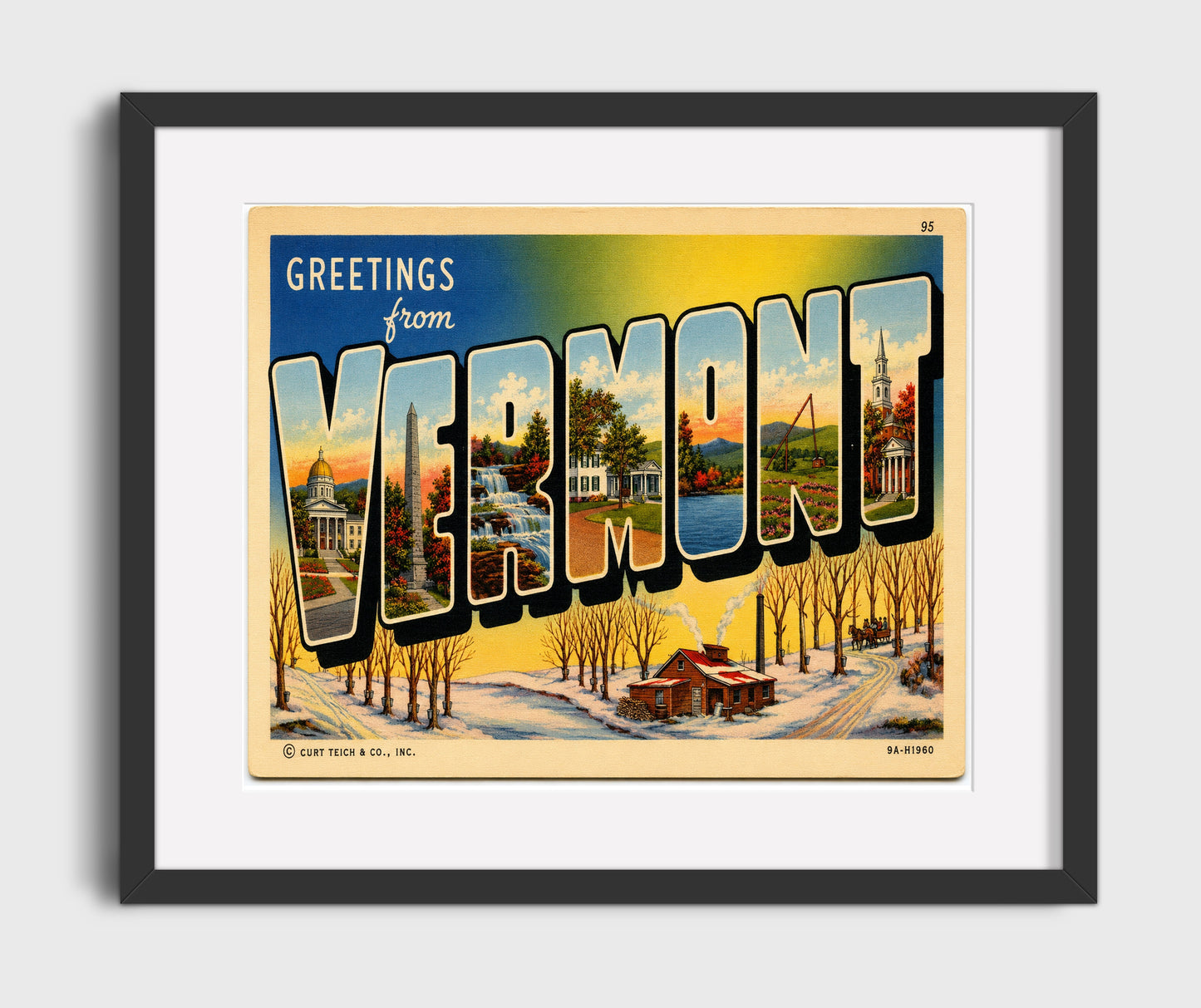 Greetings from Vermont 16x20 Gallery Frame vintage postcard wall art