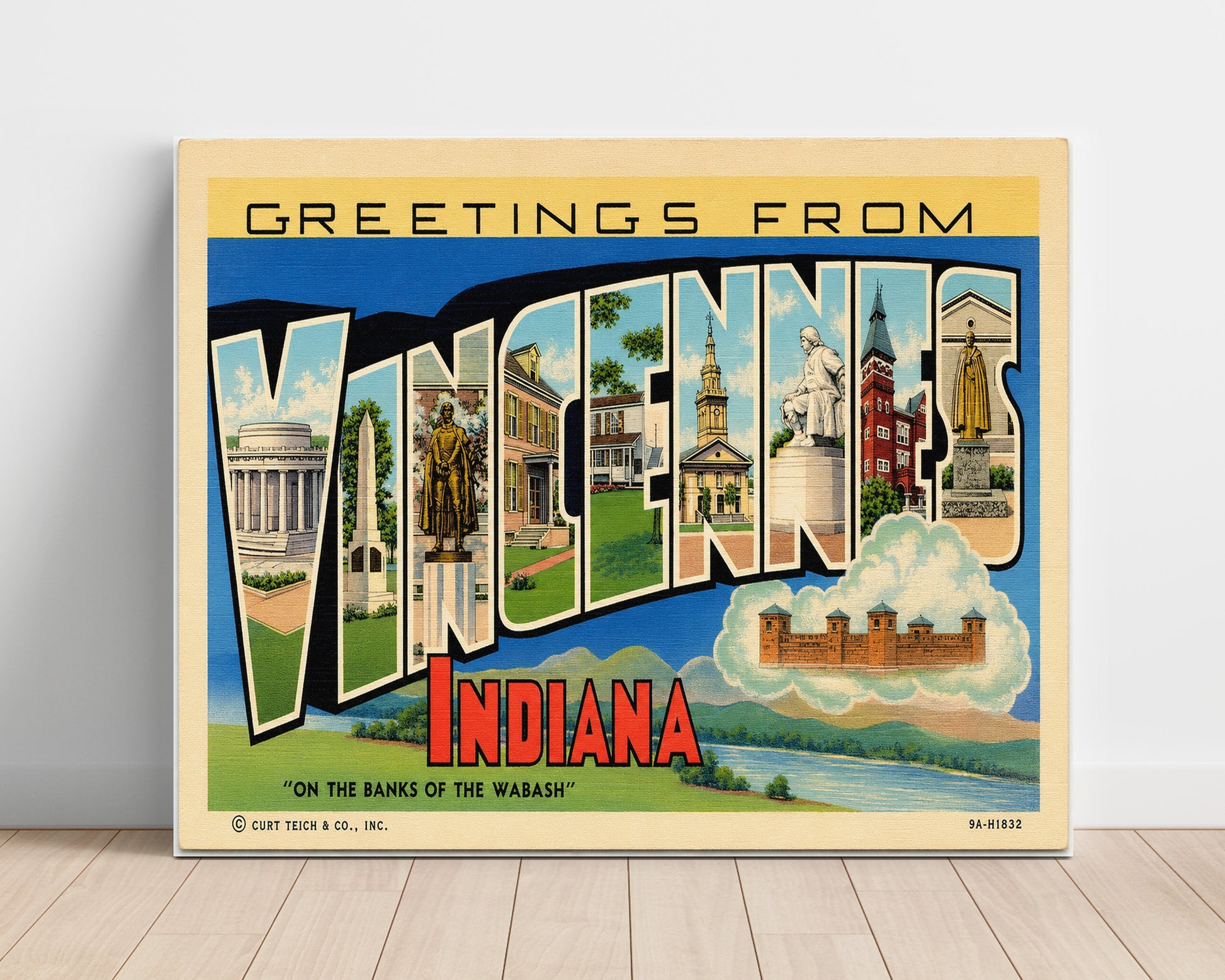 Vincennes, Indiana Vintage Postcard - Vintage American Wall Art Unframed 8x10 in Plastic Sleeve wall art print – unframed decor