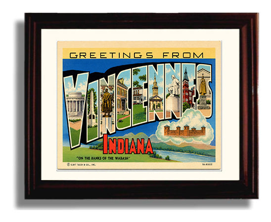 Vincennes, Indiana Vintage Postcard - Vintage American Wall Art Framed 8x10 Matted Beveled Frame wall art print – framed decor