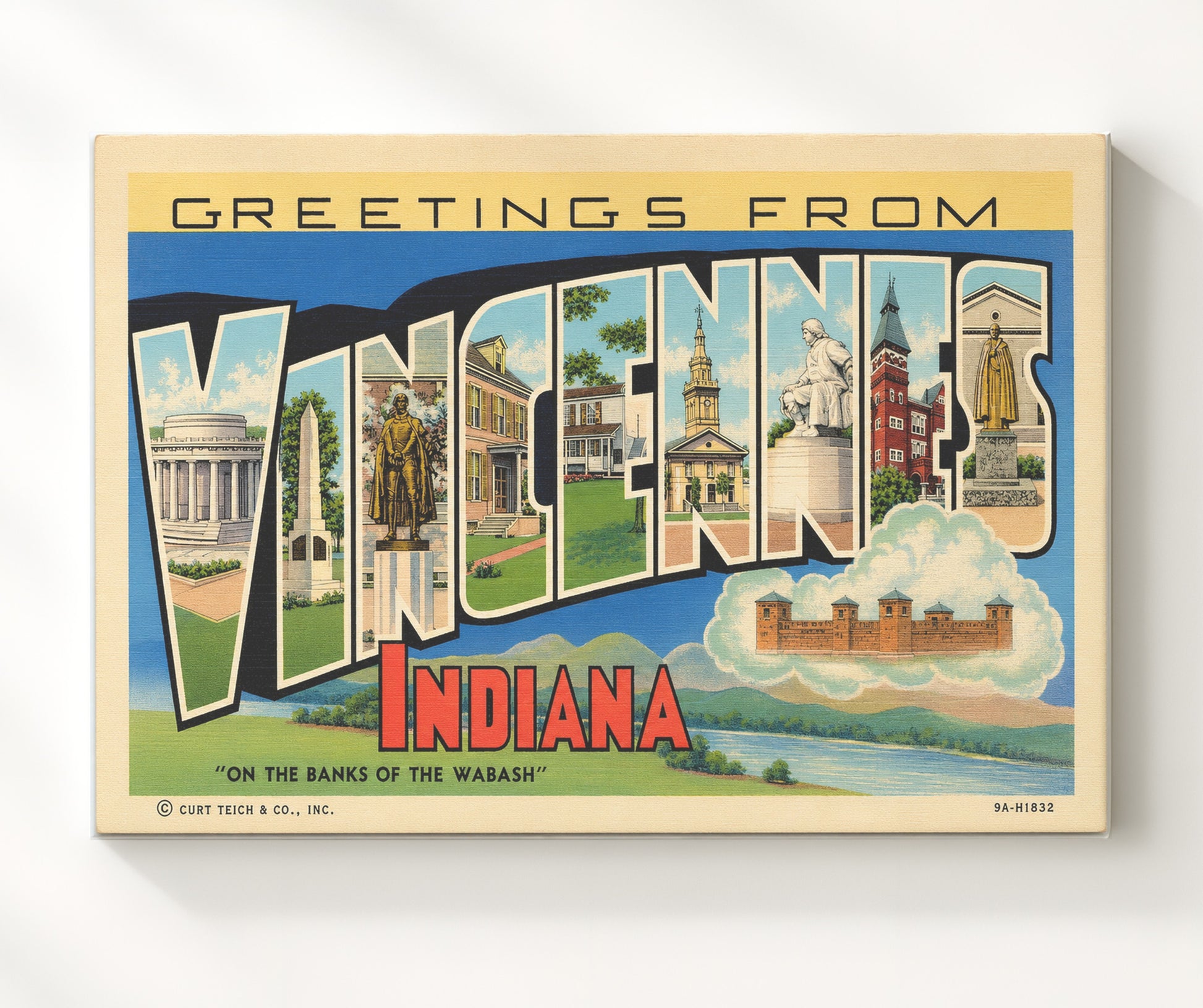 Vincennes, Indiana Vintage Postcard - Vintage American Wall Art 16x20 Canvas Wall Art wall art print – canvas decor