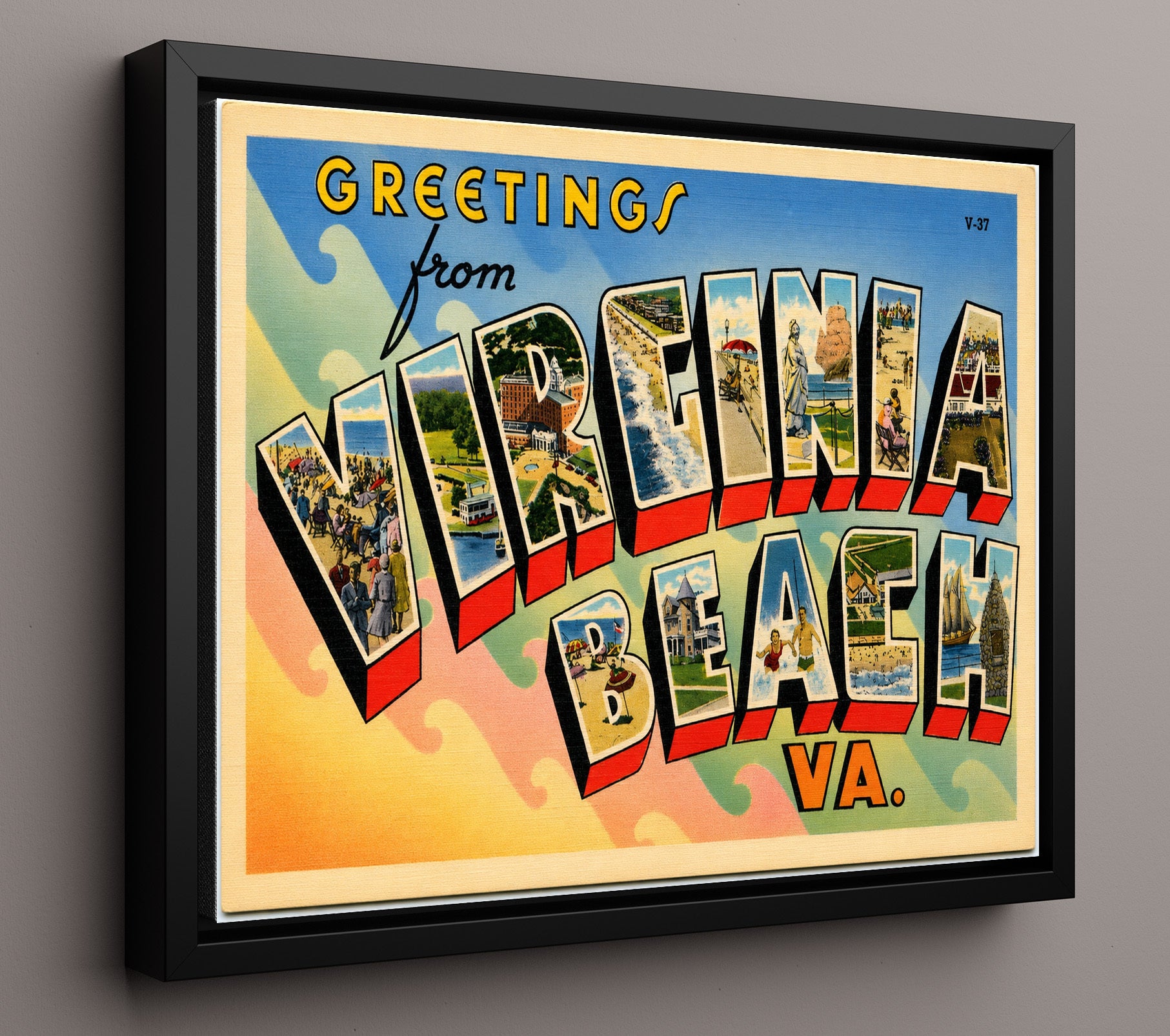 Virginia Beach, Virginia Vintage Postcard - Vintage American Wall Art 16x20 Floating Canvas Display wall art print – framed decor