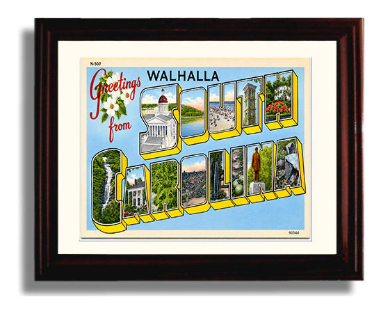 Greetings from Walhalla, South Carolina 8x10 Beveled Frame vintage postcard wall art