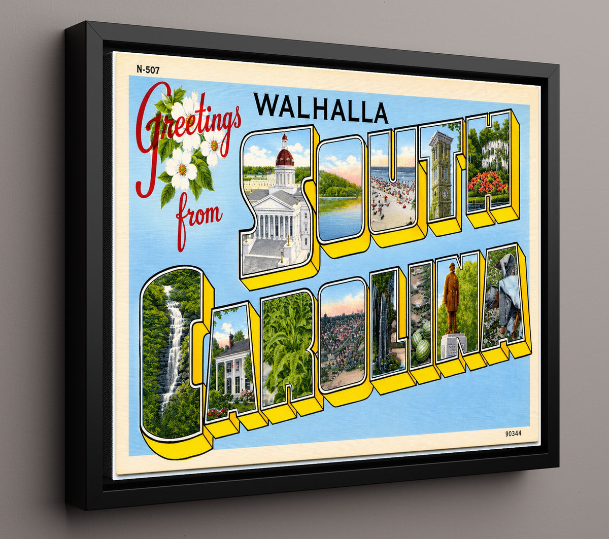 Greetings from Walhalla, South Carolina 8x10 Framed Canvas vintage postcard wall art