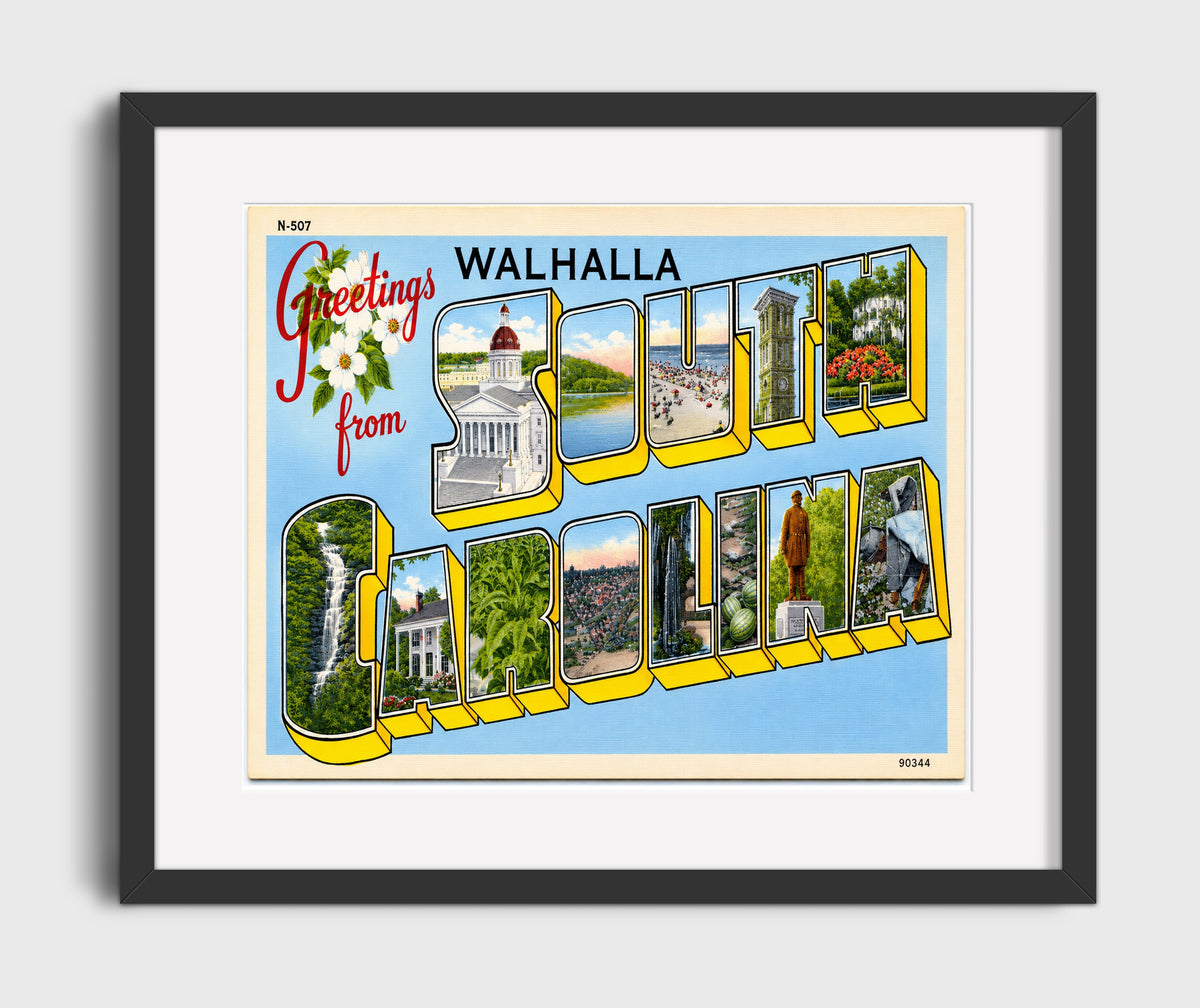 Greetings from Walhalla, South Carolina 16x20 Gallery Frame vintage postcard wall art
