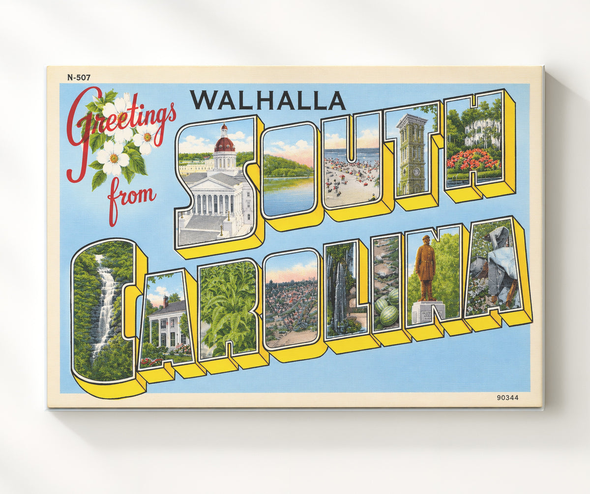 Greetings from Walhalla, South Carolina 8x10 Canvas vintage postcard wall art