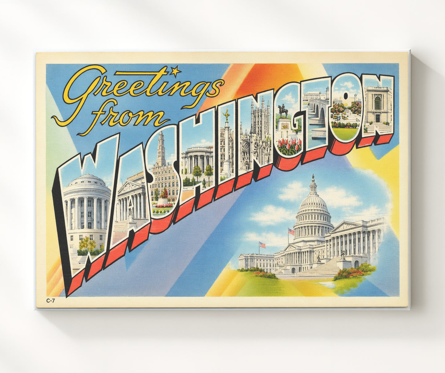 Washington DC Vintage Postcard - Vintage American Wall Art 16x20 Canvas Wall Art wall art print – canvas decor