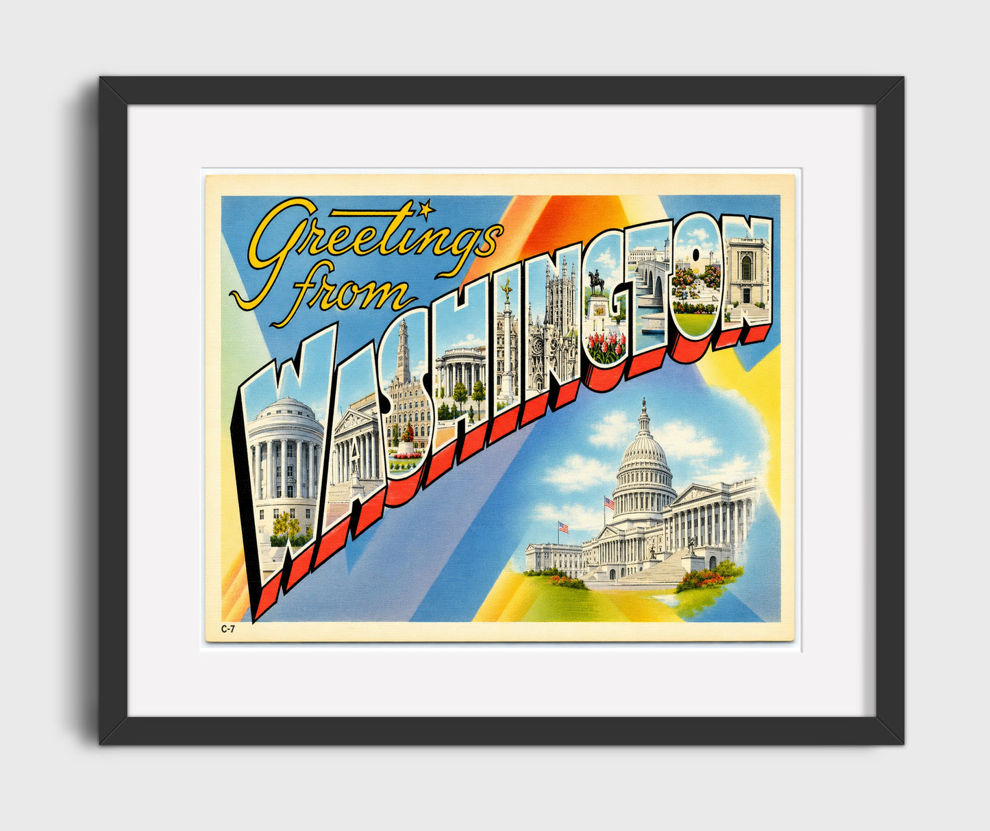 Washington DC Vintage Postcard - Vintage American Wall Art 16x20 Gallery Framed Artwork wall art print – framed decor