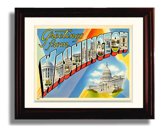 Washington DC Vintage Postcard - Vintage American Wall Art Framed 8x10 Matted Beveled Frame wall art print – framed decor