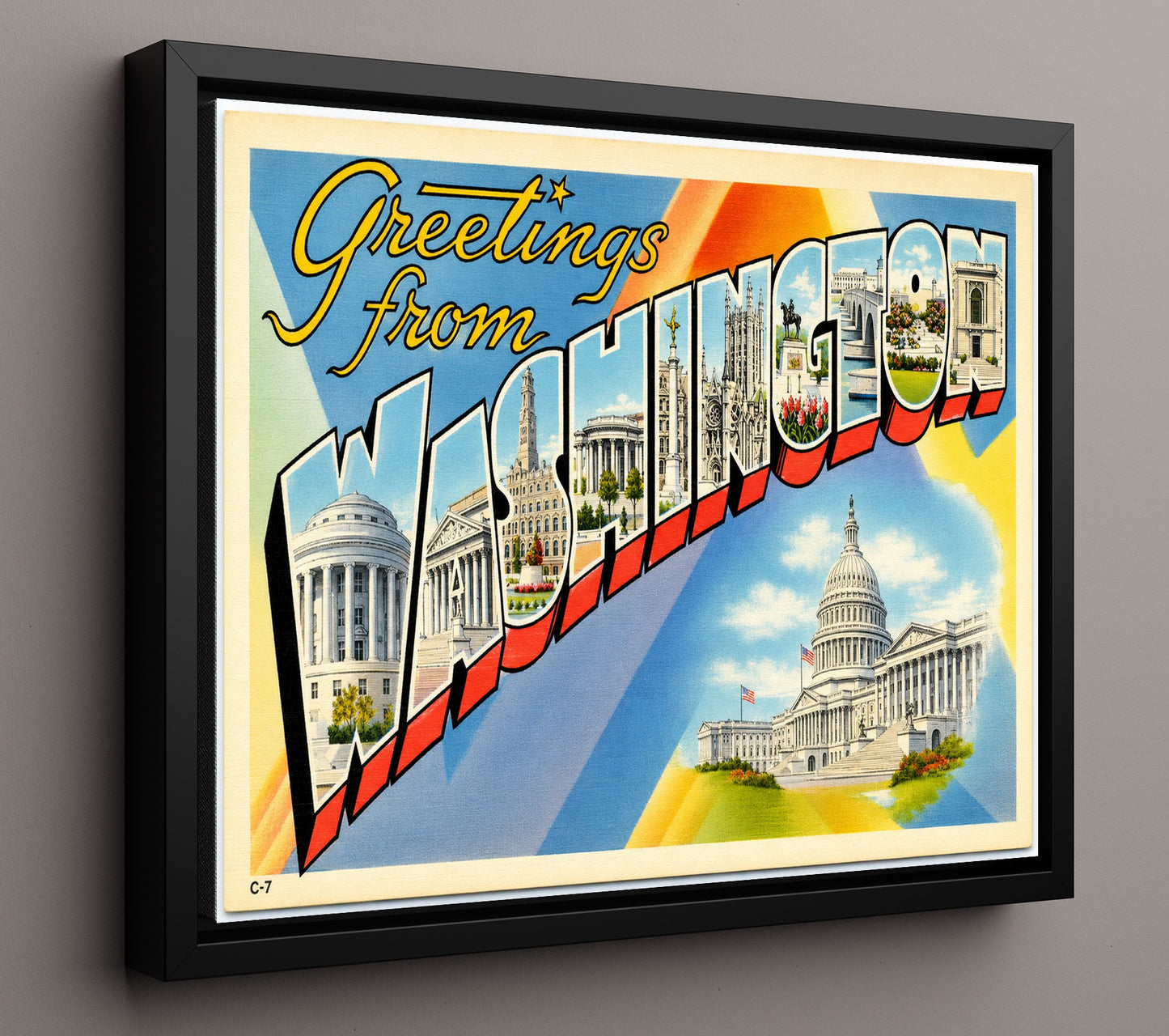 Washington DC Vintage Postcard - Vintage American Wall Art 16x20 Floating Canvas Display wall art print – framed decor