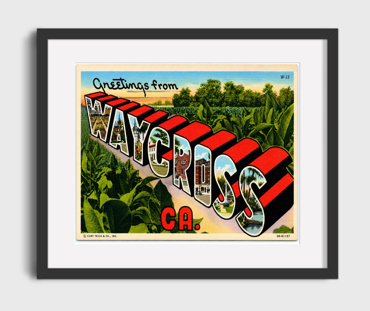 Greetings from Waycross, Georgia 16x20 Gallery Frame vintage postcard wall art