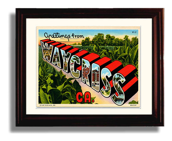 Greetings from Waycross, Georgia 8x10 Beveled Frame vintage postcard wall art