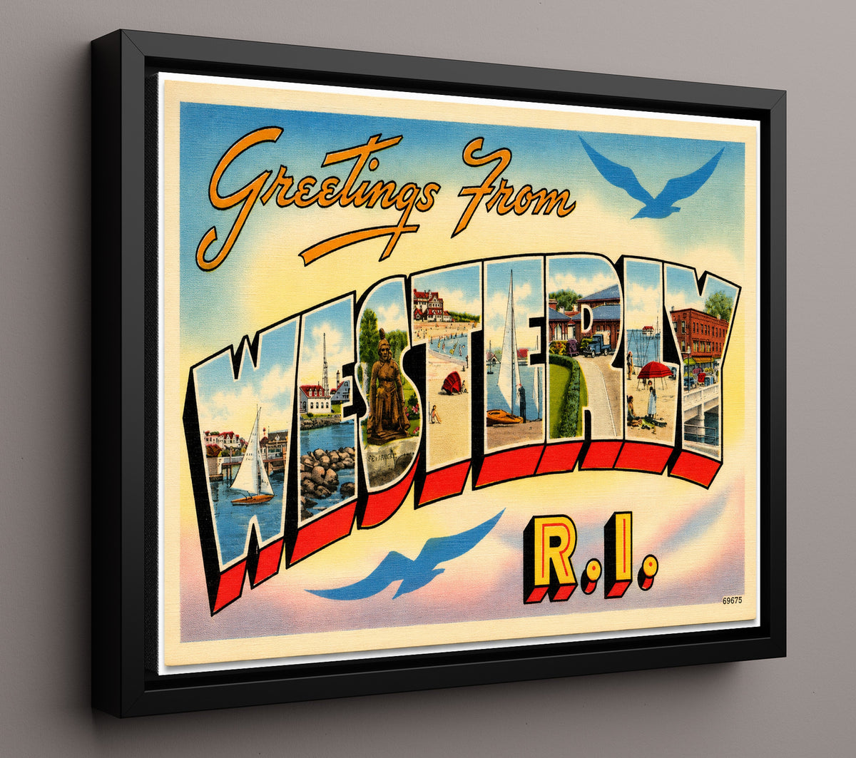Greetings from Westerly, Rhode Island 8x10 Framed Canvas vintage postcard wall art