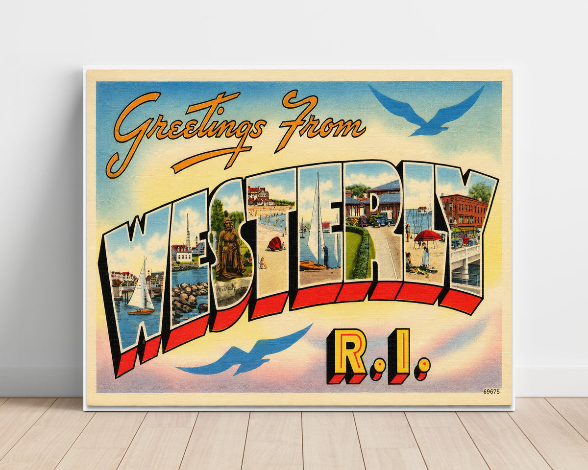 Greetings from Westerly, Rhode Island 8x10 Unframed Print vintage postcard wall art