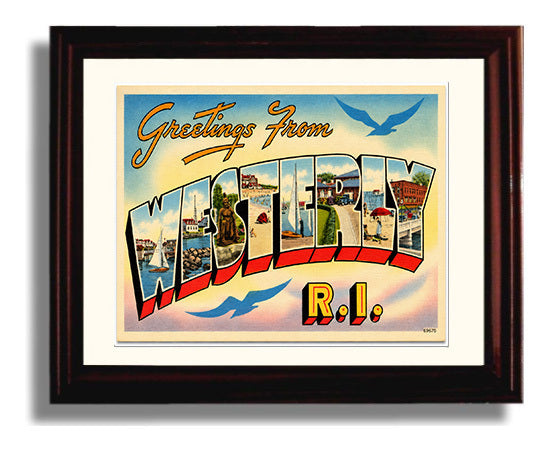 Greetings from Westerly, Rhode Island 8x10 Beveled Frame vintage postcard wall art
