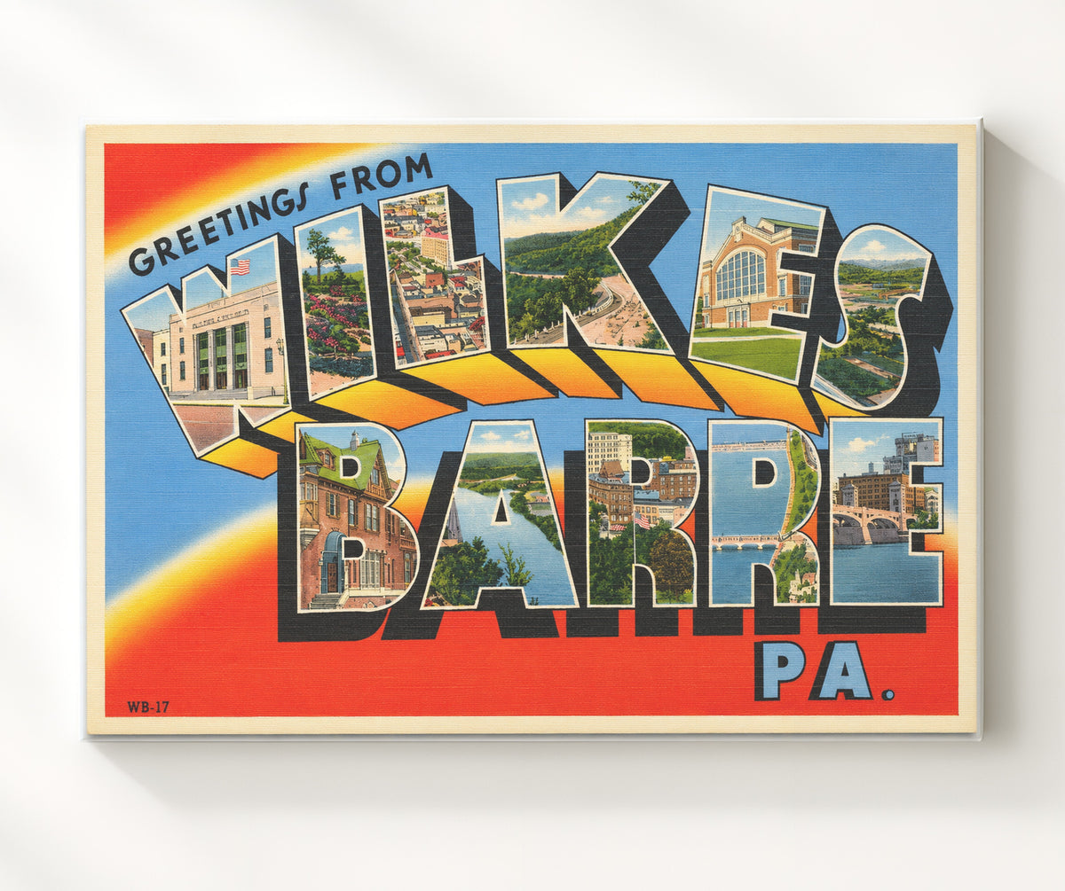 Greetings from Wilkes-Barre, Pennsylvania 8x10 Canvas vintage postcard wall art