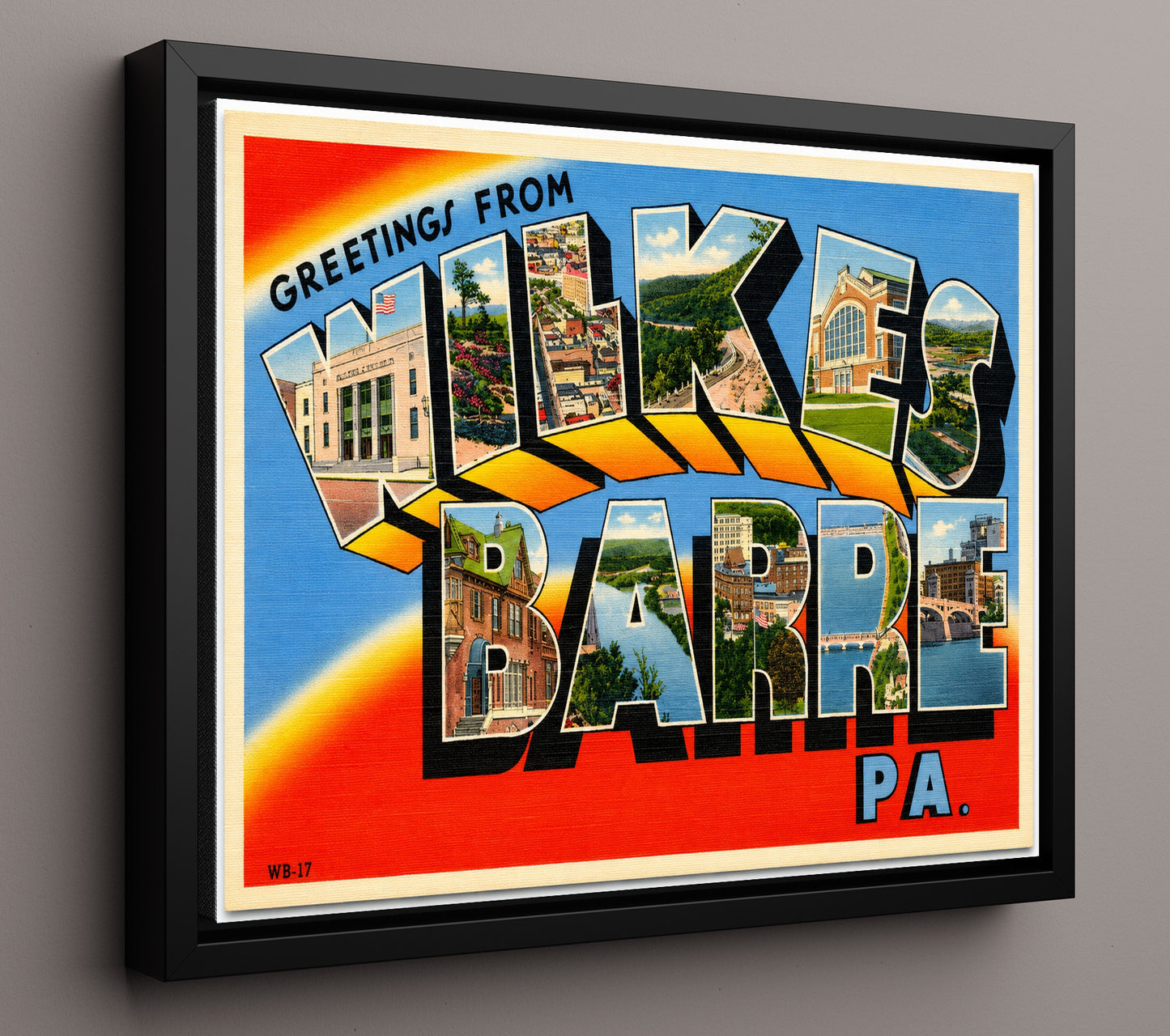 Greetings from Wilkes-Barre, Pennsylvania 8x10 Framed Canvas vintage postcard wall art